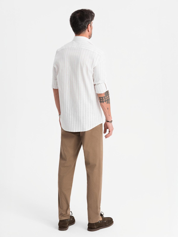 Ombre Clothing Pánske chino nohavice REGULAR FIT s jemnou štruktúrou - tmavobéžové