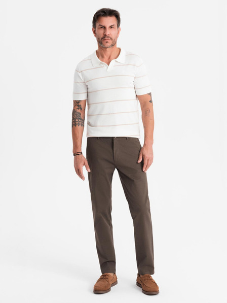Ombre Clothing Pánske chino nohavice REGULAR FIT s jemnou štruktúrou - hnedé