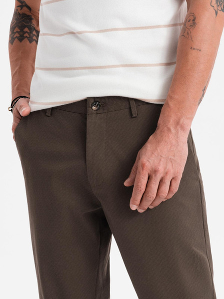 Ombre Clothing Pánske chino nohavice REGULAR FIT s jemnou štruktúrou - hnedé