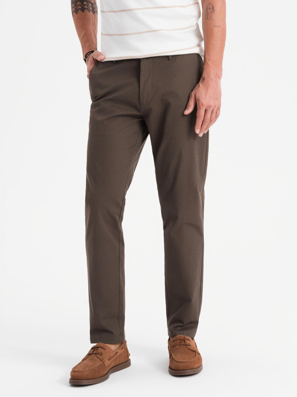 Ombre Clothing Pánske chino nohavice REGULAR FIT s jemnou štruktúrou - hnedé