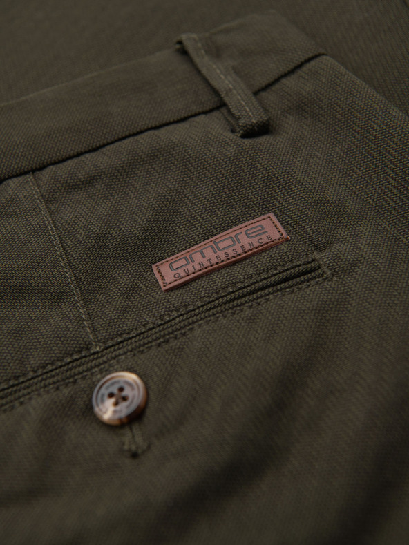 Ombre Clothing Pánske chino nohavice REGULAR FIT s jemnou štruktúrou - tmavozelené