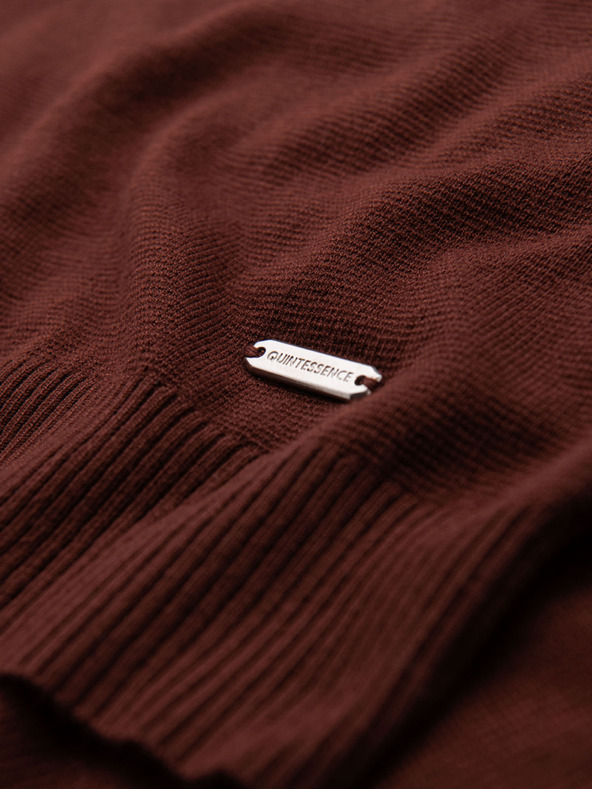 Ombre Clothing Pánske polo tričko bez gombíkov s klasickou väzbou - tmavohnedá