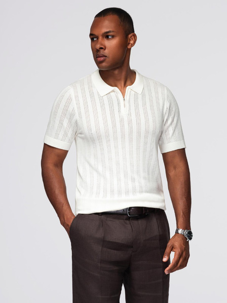 Ombre Clothing Pánske polo tričko so zipsom pri výstrihu - biele