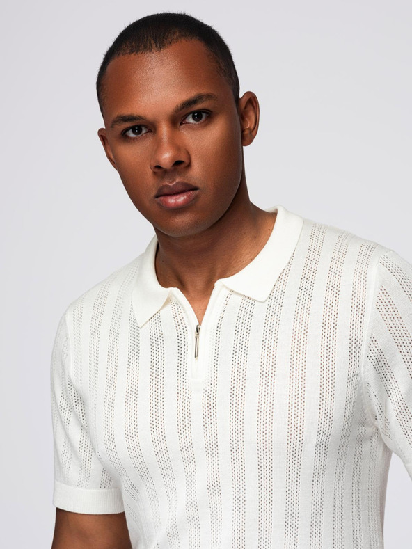 Ombre Clothing Pánske polo tričko so zipsom pri výstrihu - biele