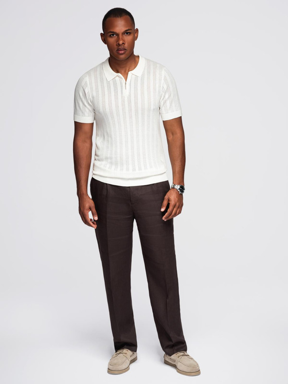 Ombre Clothing Pánske polo tričko so zipsom pri výstrihu - biele