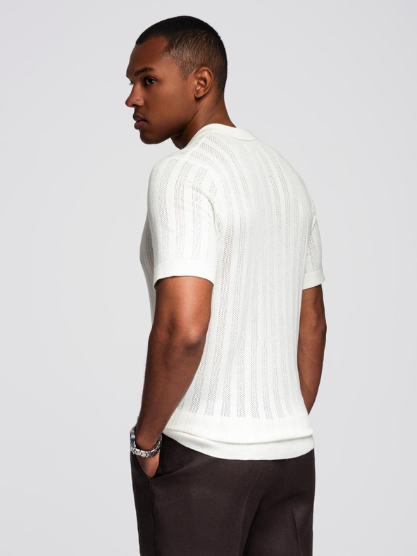 Ombre Clothing Pánske polo tričko so zipsom pri výstrihu - biele