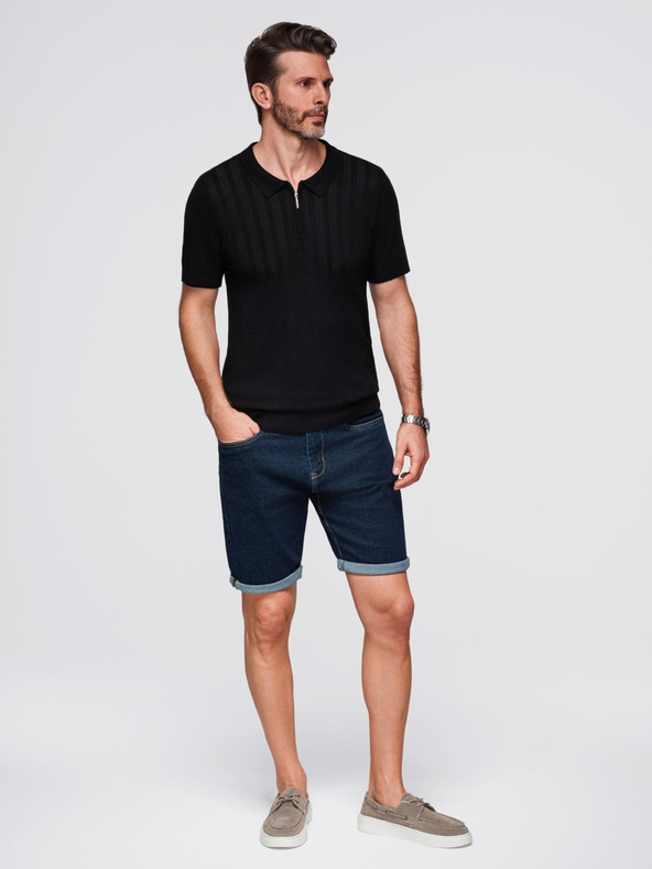 Ombre Clothing Pánske polo tričko so zipsom pri výstrihu - čierna