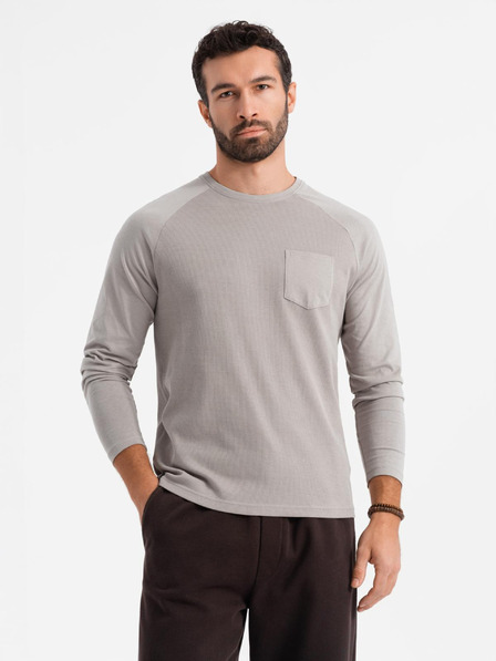 Ombre Clothing Pánske sivé bavlnené tričko s dlhým rukávom