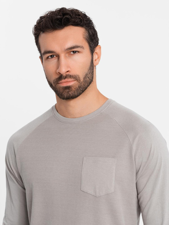 Ombre Clothing Pánske sivé bavlnené tričko s dlhým rukávom