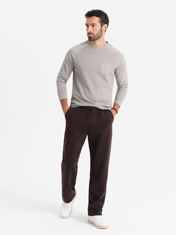 Ombre Clothing Pánske sivé bavlnené tričko s dlhým rukávom