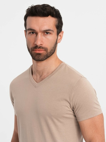 Ombre Clothing Šedé pánske bavlnené tričko s výstrihom Ombre Clothing