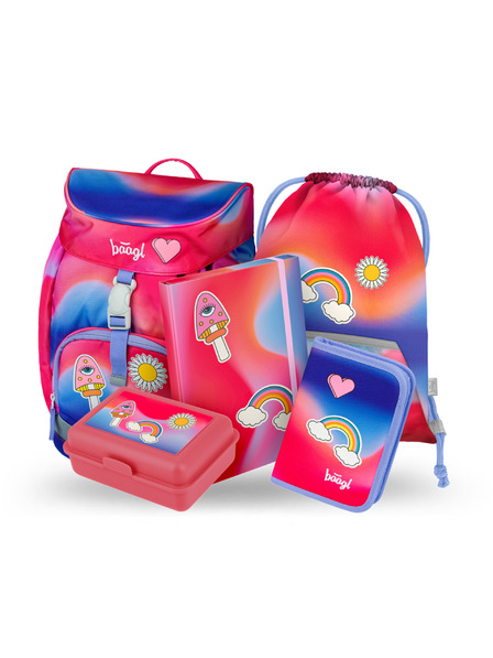 BAAGL  BAAGL 5 SET Airy Dúha červený: batoh, peračník, vrecúško, dosky, box