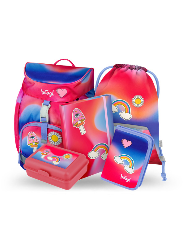 BAAGL  BAAGL 5 SET Airy Dúha červený: batoh, peračník, vrecúško, dosky, box