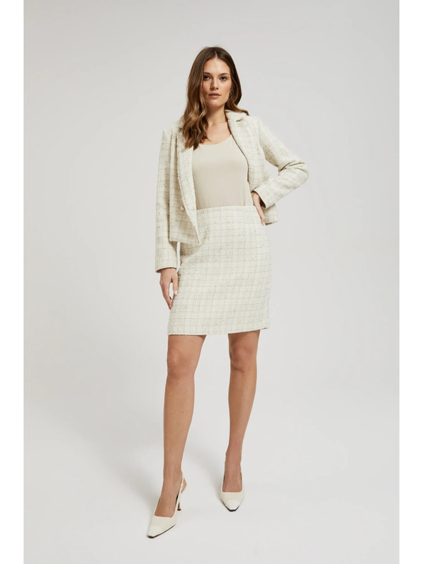 Moodo Krémová púzdrová kockovaná sukňa