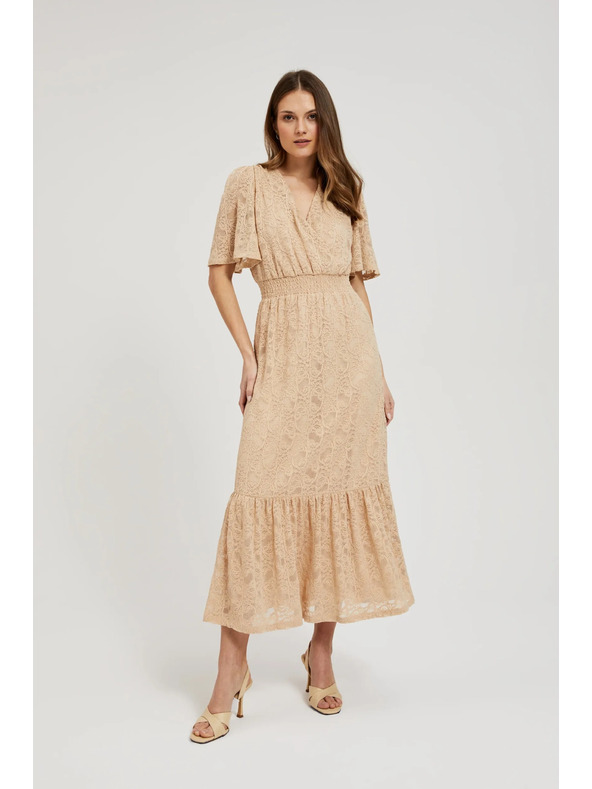 Moodo Krémové čipkované maxi šaty