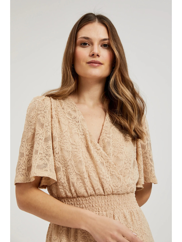 Moodo Krémové čipkované maxi šaty