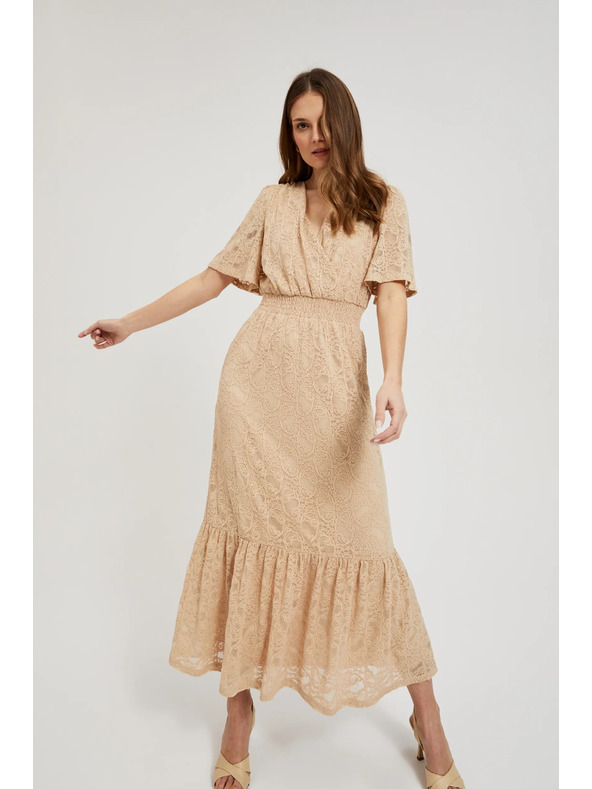 Moodo Krémové čipkované maxi šaty
