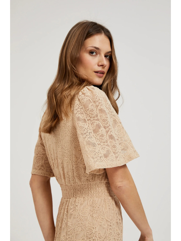 Moodo Krémové čipkované maxi šaty