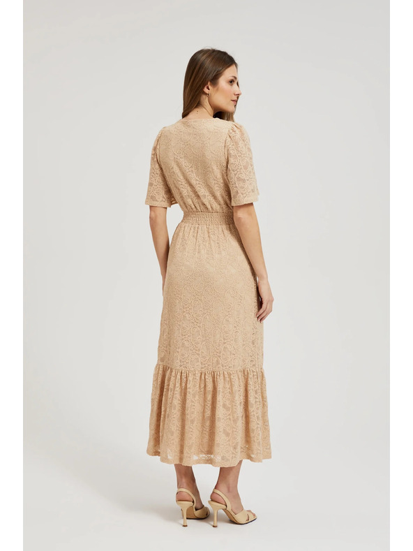 Moodo Krémové čipkované maxi šaty