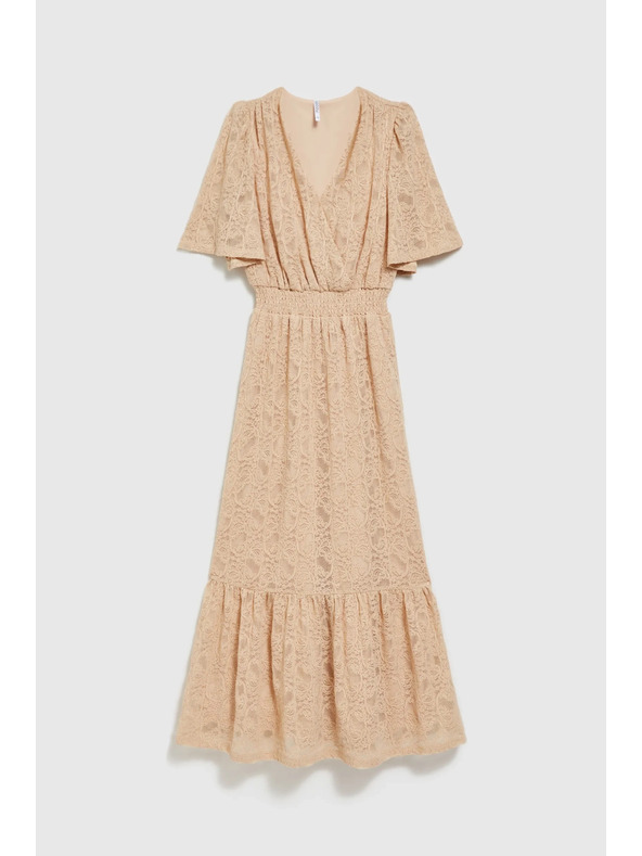 Moodo Krémové čipkované maxi šaty