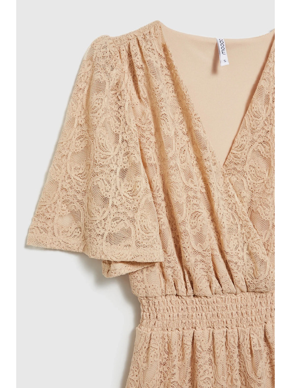 Moodo Krémové čipkované maxi šaty