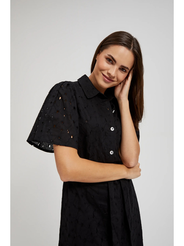 Moodo Čierne košeľové šaty so širokými rukávmi