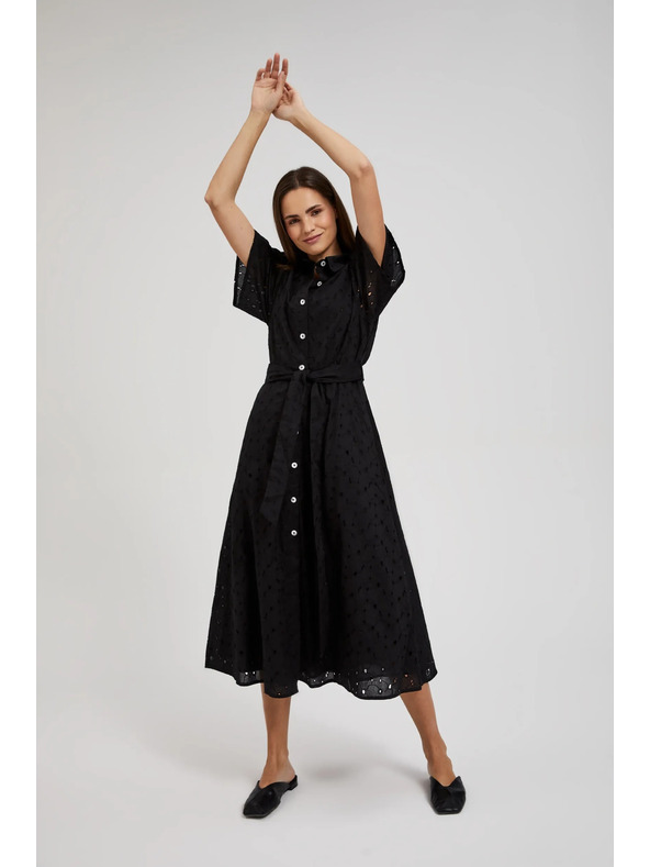 Moodo Čierne košeľové šaty so širokými rukávmi