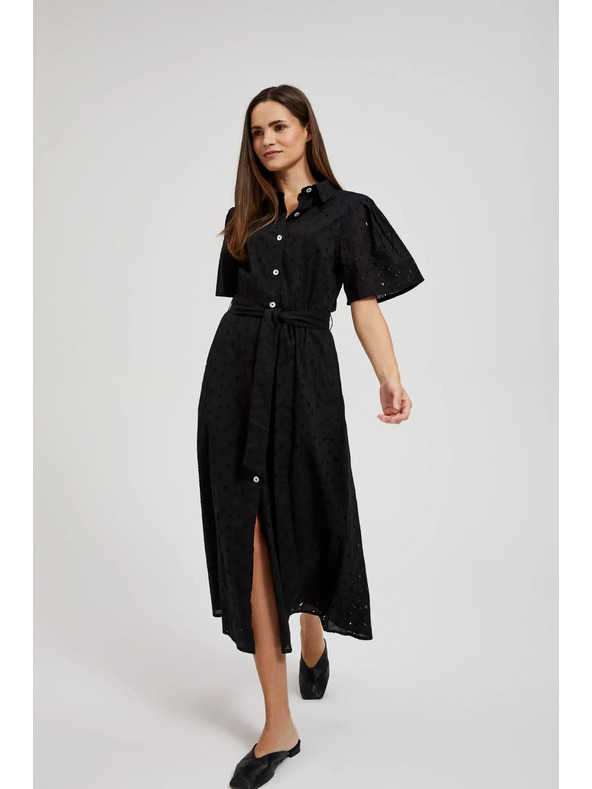 Moodo Čierne košeľové šaty so širokými rukávmi