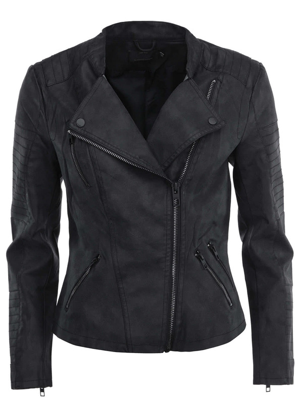 ONLY Čierna dámska kožená bunda na krivky s vreckami ONLY Biker