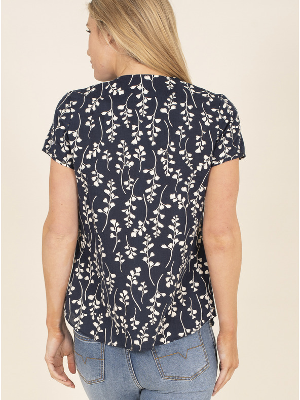 Brakeburn Tmavomodrá kvetovaná ľanová blúzka Brakeburn