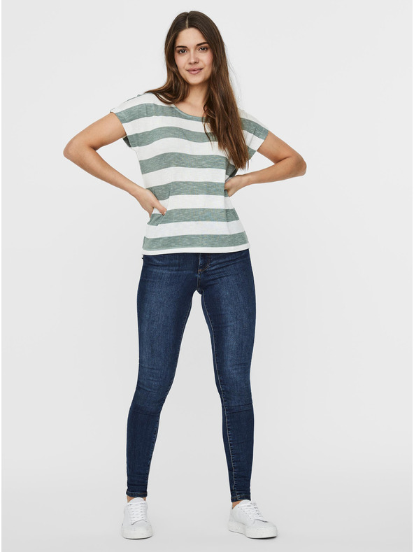 Vero Moda Zeleno-biele pruhované tričko VERO MODA Wide Stripe