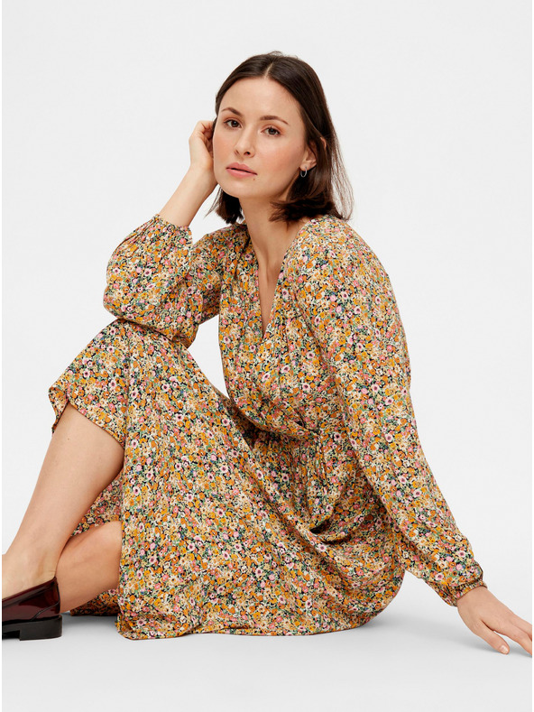 Pieces Béžové kvetinové midi nohavice Pieces Gry