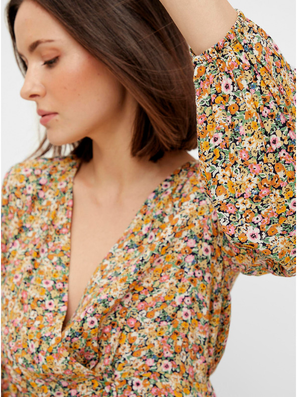 Pieces Béžové kvetinové midi nohavice Pieces Gry