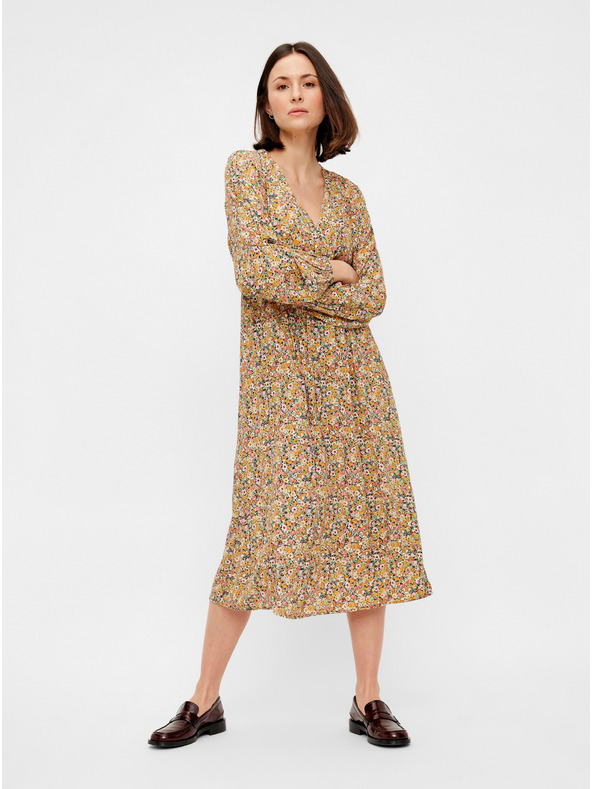 Pieces Béžové kvetinové midi nohavice Pieces Gry