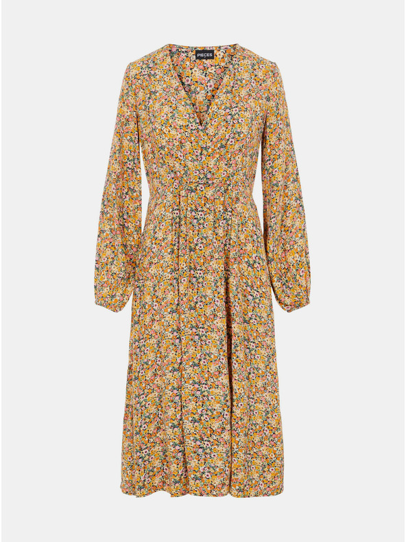 Pieces Béžové kvetinové midi nohavice Pieces Gry