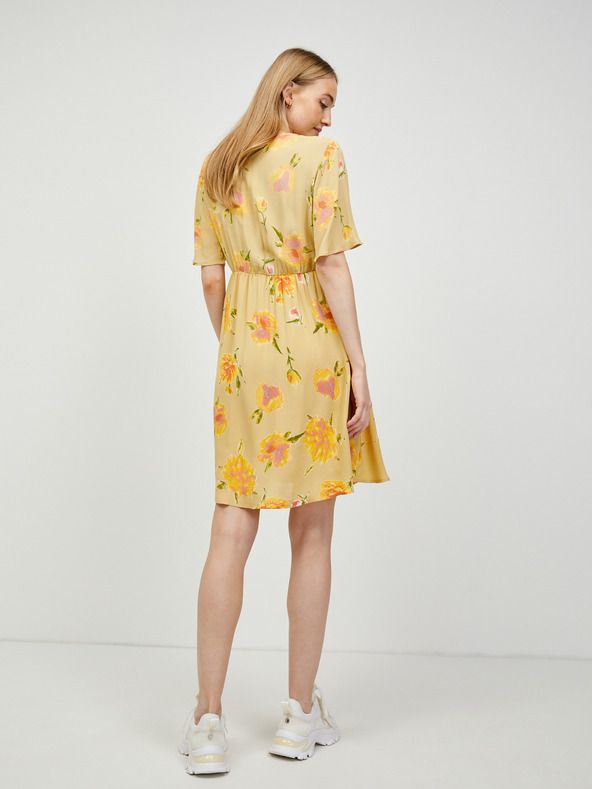 Pieces Žlté kvetinové zavinovacie šaty so zaväzovaním Pieces Tianna
