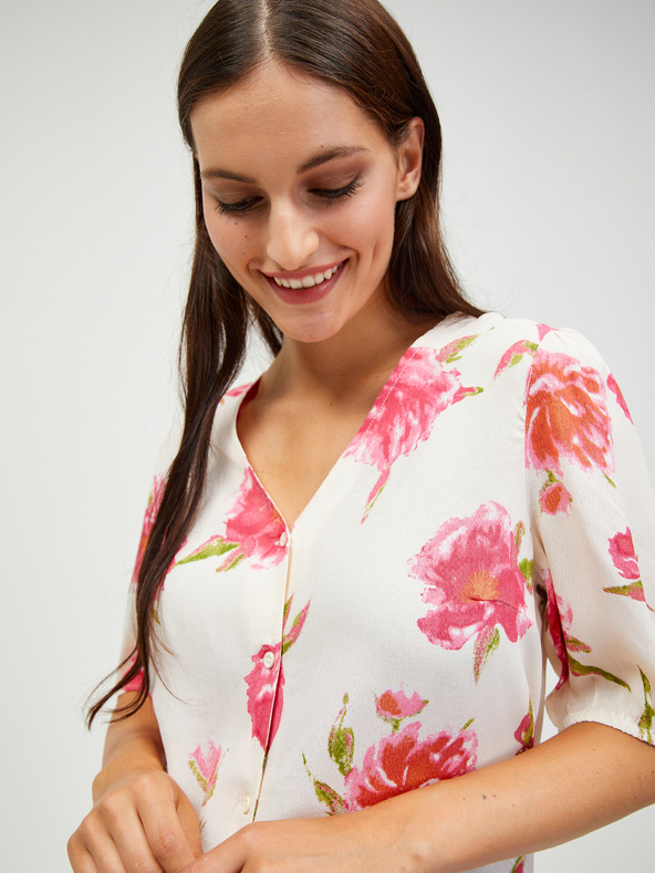 Pieces Krémová kvetinová blúzka so zapínaním na gombíky Pieces Tianna