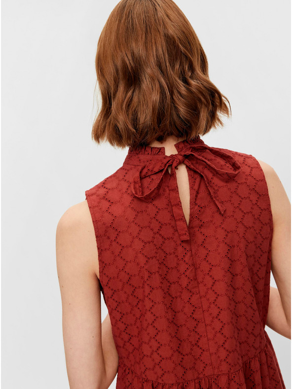 Pieces Hnedé vzorované midi šaty so stojacím golierom Pieces Lupin