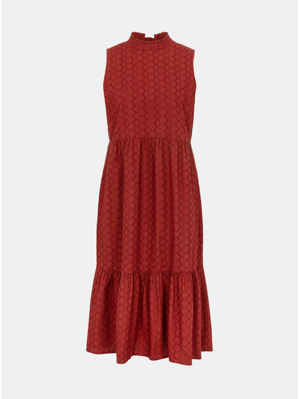 Pieces Hnedé vzorované midi šaty so stojacím golierom Pieces Lupin