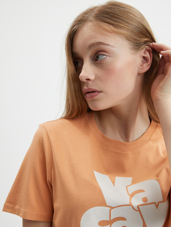 Pieces Oranžové tričko s potlačou Pieces Tamaris