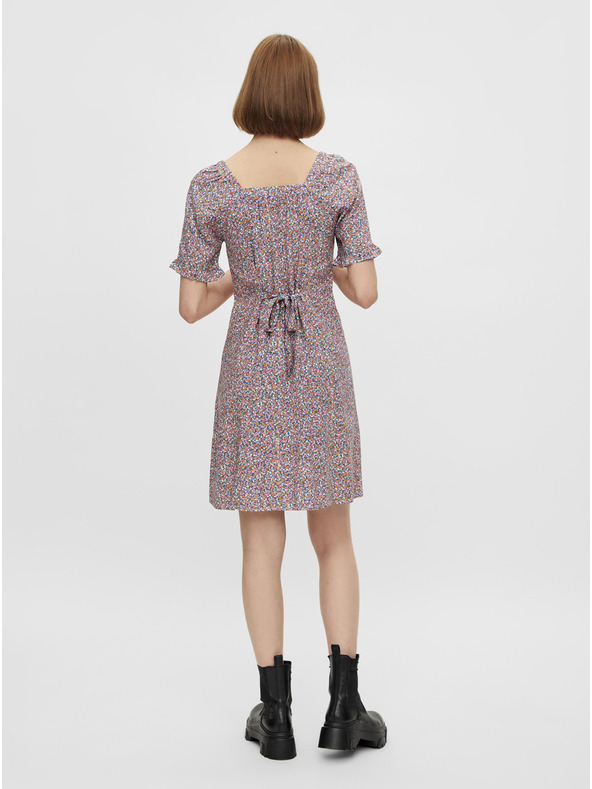 Pieces Fialové kvetinové šaty s viazaním Pieces Timberly