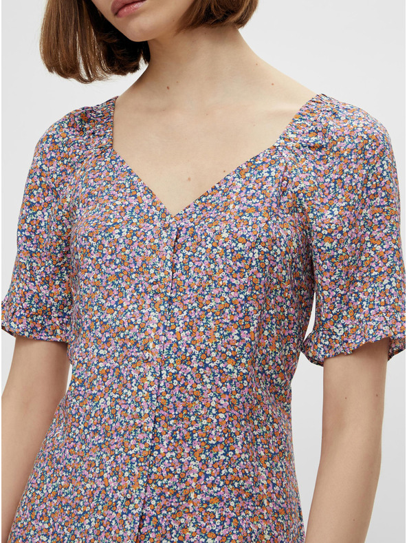 Pieces Fialové kvetinové šaty s viazaním Pieces Timberly