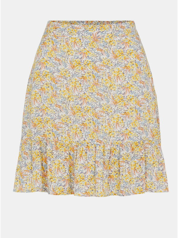 Pieces Žltá kvetinová sukňa Pieces Miko