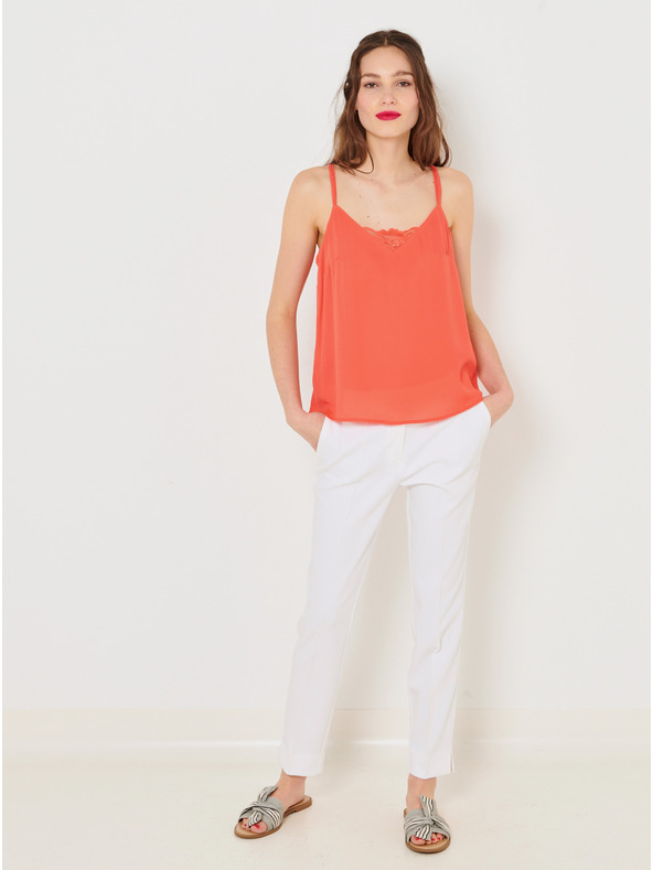 CAMAIEU Oranžový top s čipkou CAMAIEU