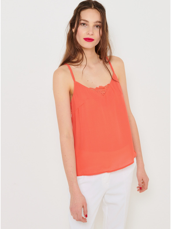 CAMAIEU Oranžový top s čipkou CAMAIEU