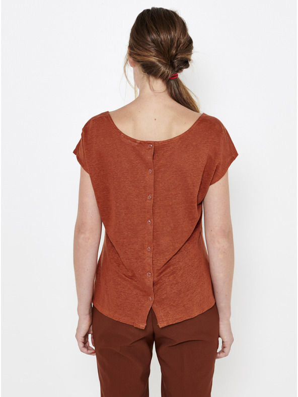 CAMAIEU Hnedá ľanová blúzka s gombíkmi na chrbte CAMAIEU