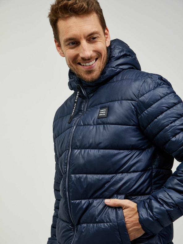 Sam 73 Tmavomodrá pánska zimná prešívaná bunda Sam 73