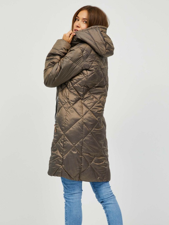 Sam 73 Hnedá dámska prešívaná bunda s kapucňou Sam 73