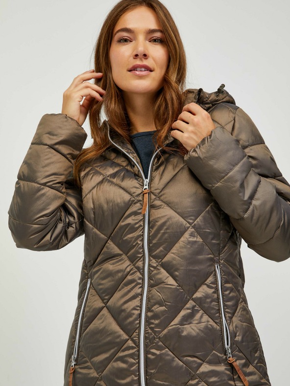 Sam 73 Hnedá dámska prešívaná bunda s kapucňou Sam 73