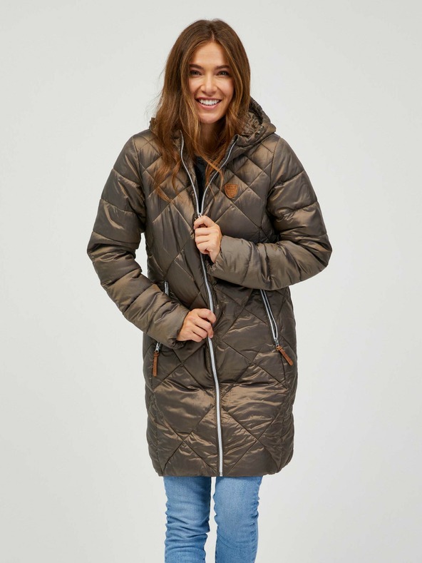 Sam 73 Hnedá dámska prešívaná bunda s kapucňou Sam 73